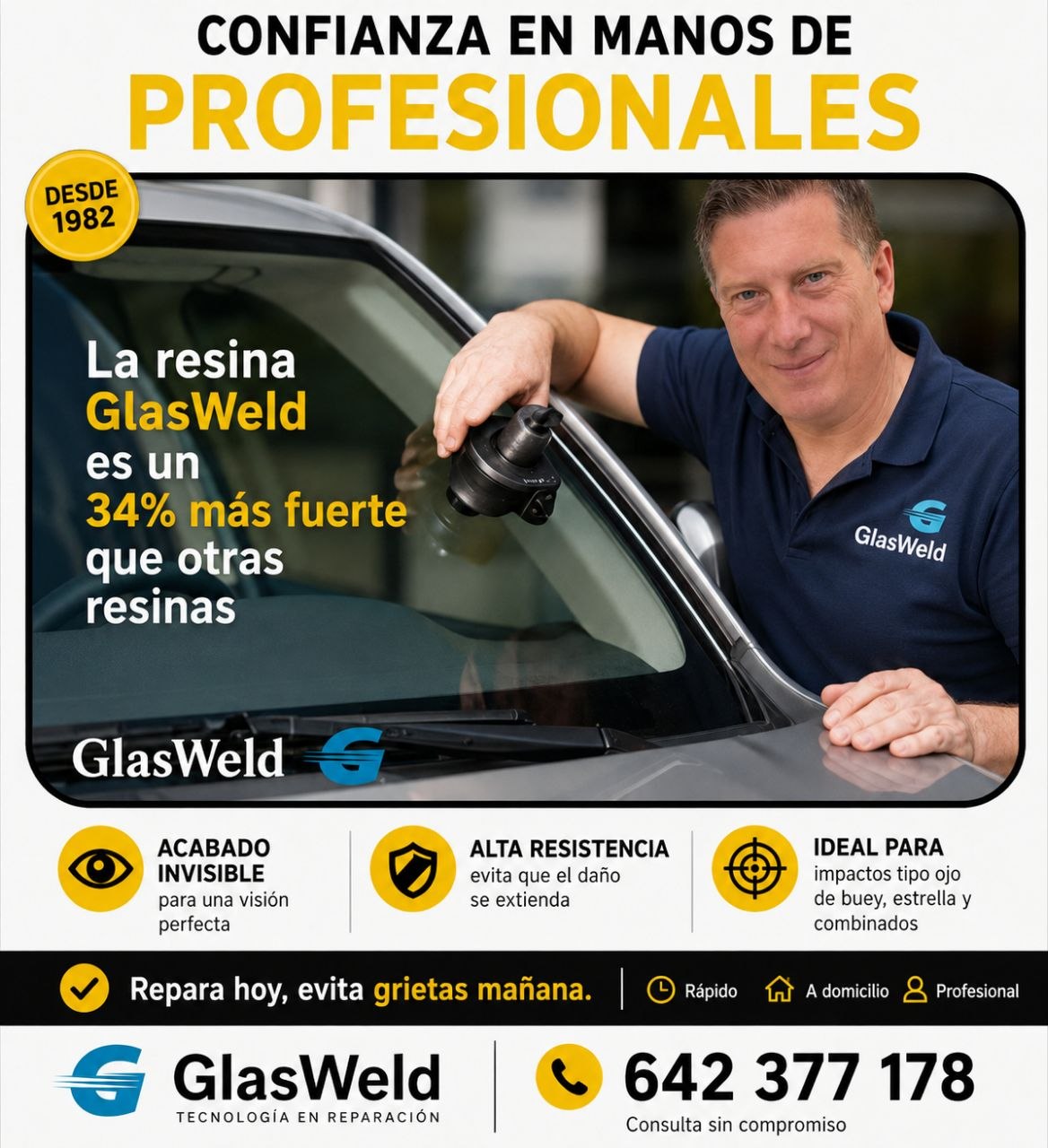 Informacion sobre resina GlasWeld para parabrisas