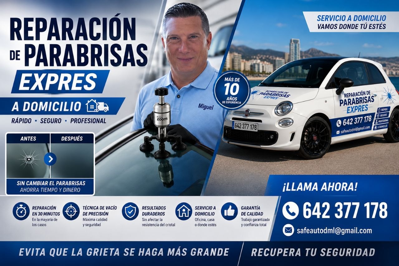 Publicidad de reparacion de parabrisas expres a domicilio